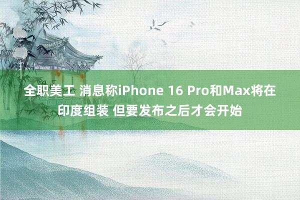 全职美工 消息称iPhone 16 Pro和Max将在印度组装 但要发布之后才会开始